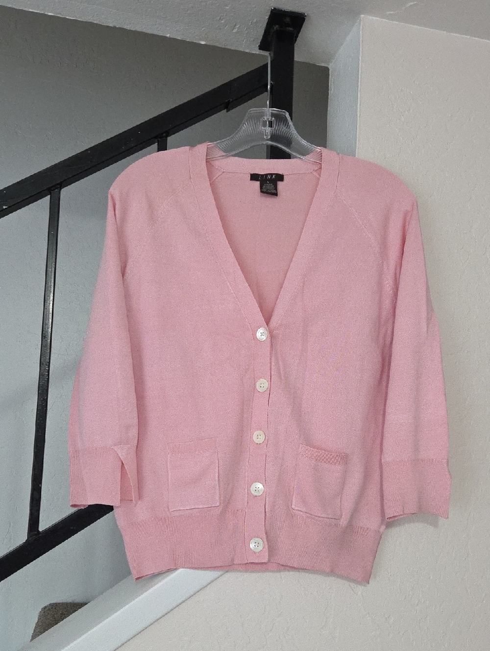 Link Soft Pink V-Neck Button Silk Blend Cardigan Size L